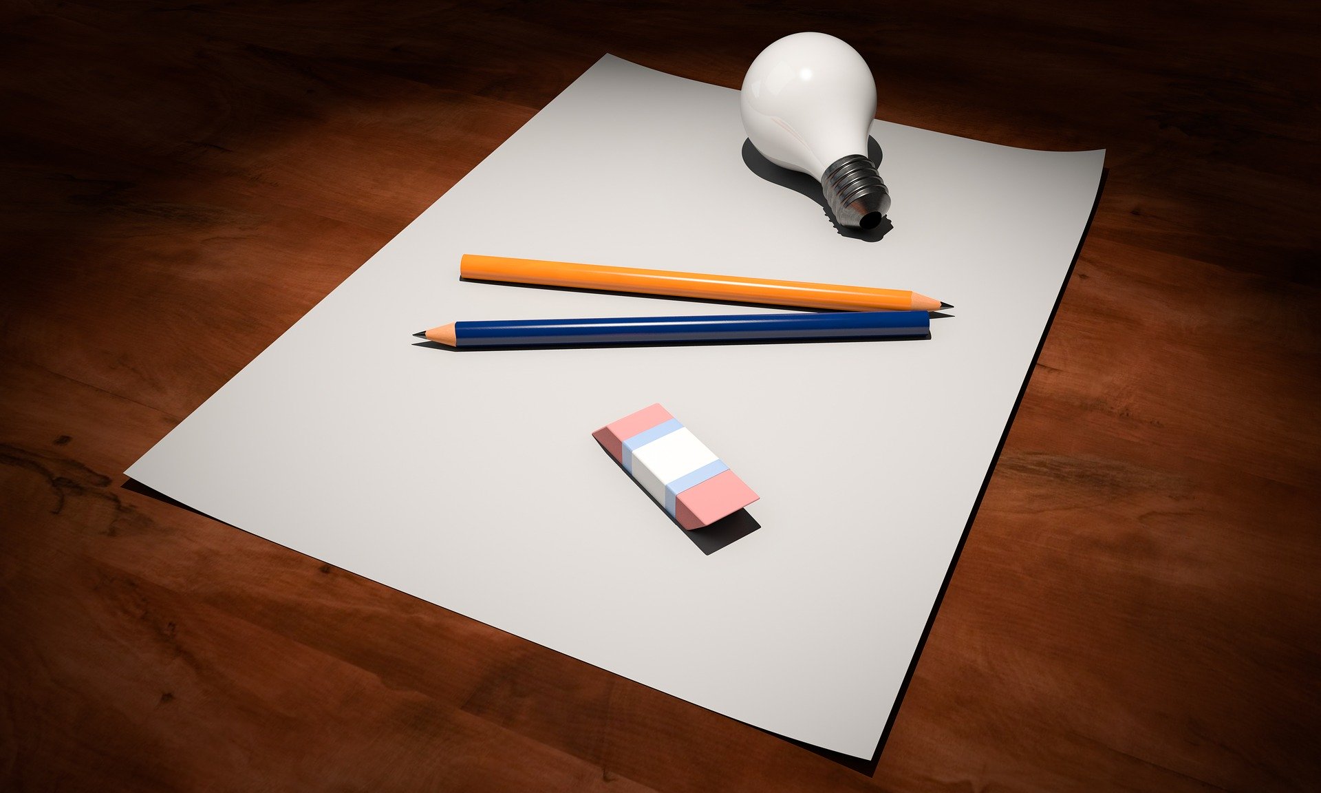 metáfora de idea, lápiz y cuaderno en blanco