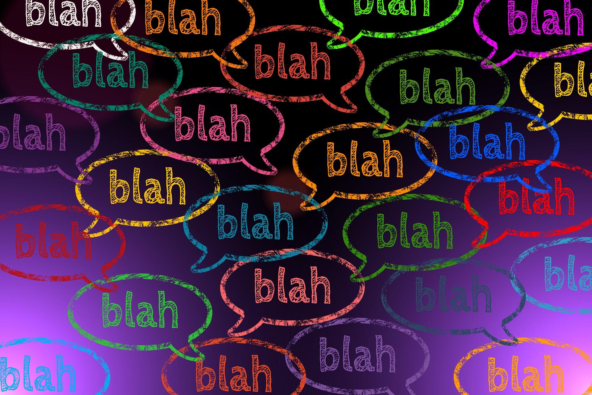 bocadillos de  texto de colores: bla, bla, bla